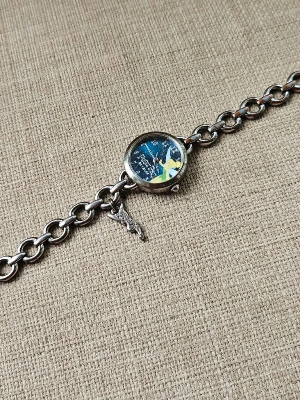 Disney Peter Pan Women Wristwatch Silver Tone Metal Strap 50 Years Wrist Watch